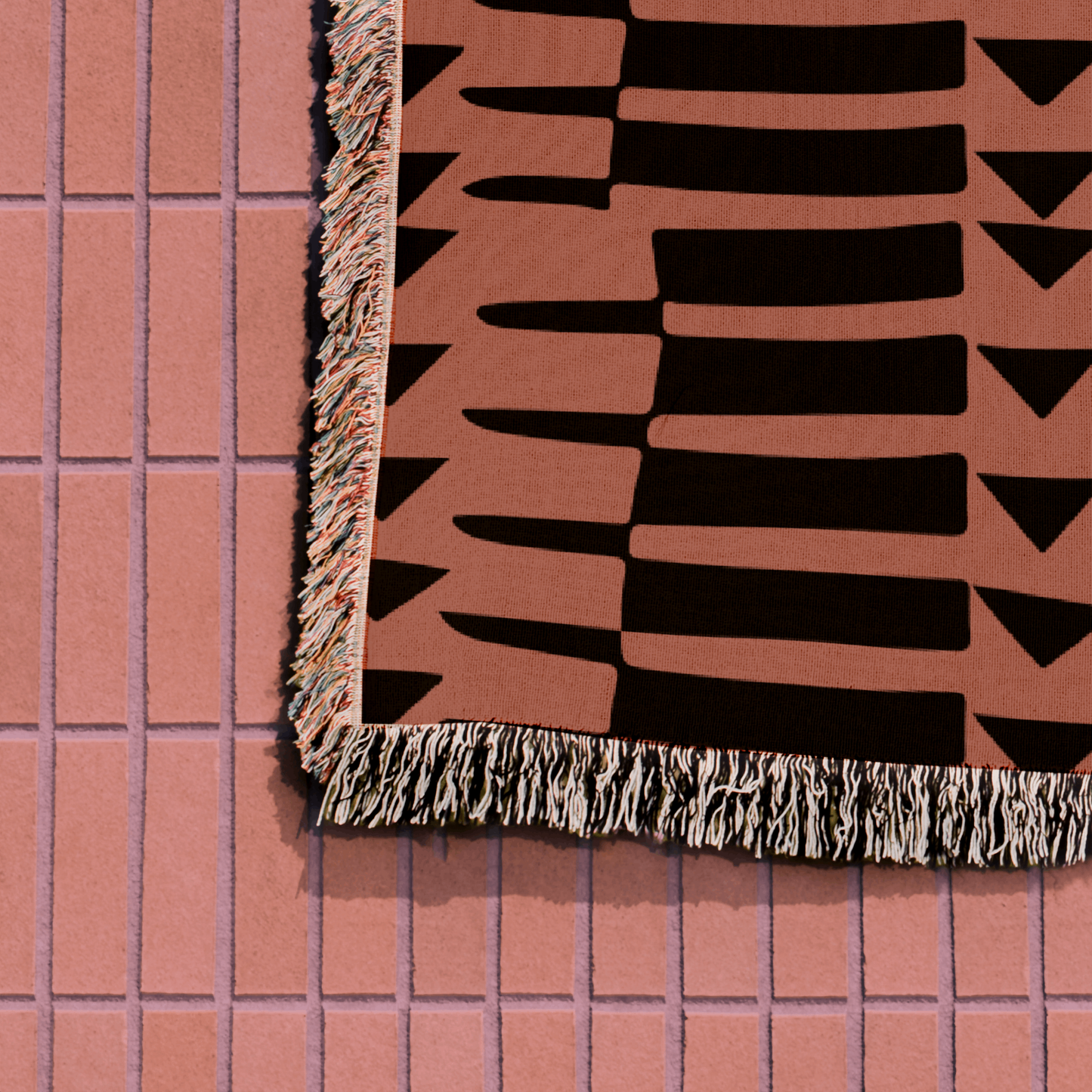 Modern Abstract Terracotta and Black Geometric Woven Blanket