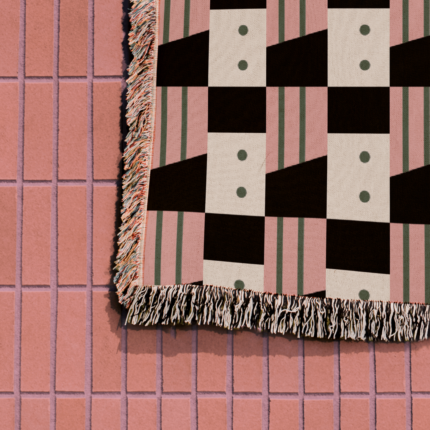 Pink White and Black Modern Geometric Woven Blanket