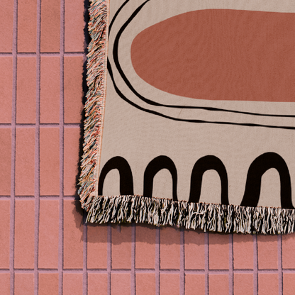 Abstract Terracotta and Black Scribble Woven Cotton Blanket