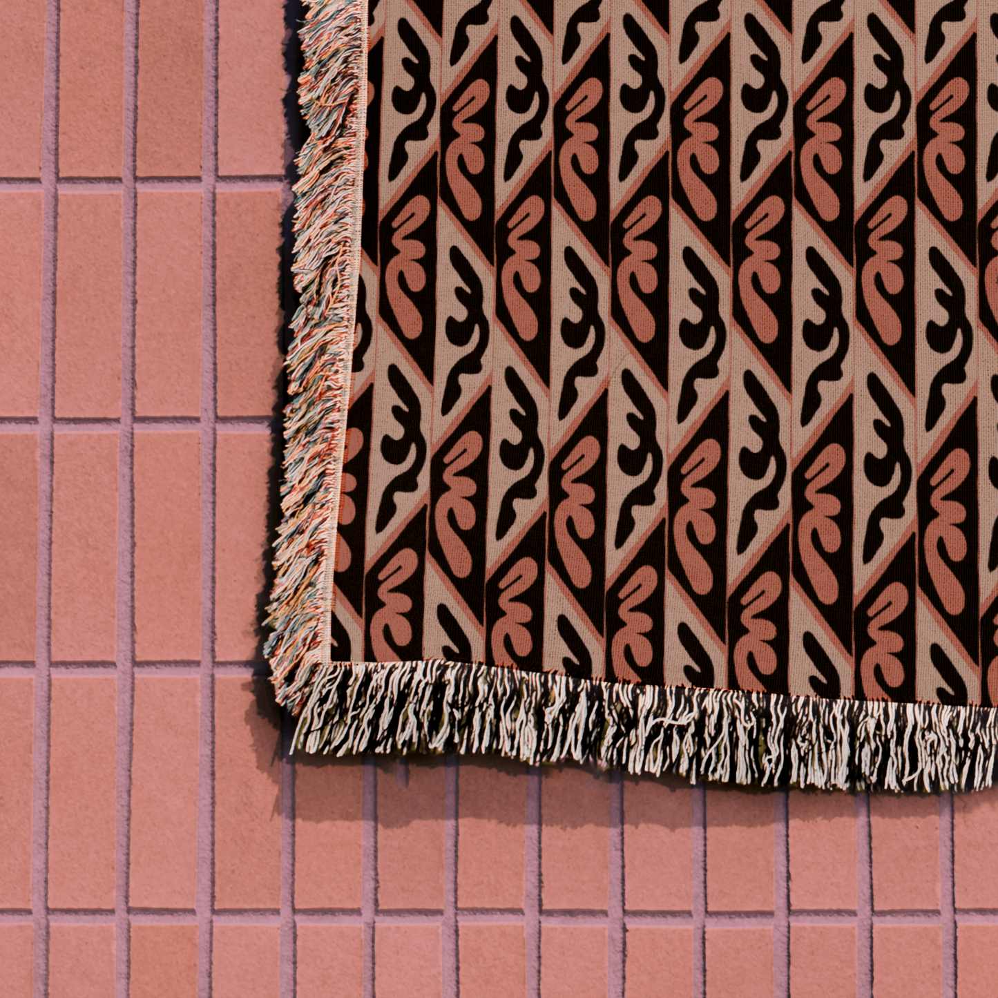 Terracotta, Black, and Beige Geometric Woven Cotton Blanket