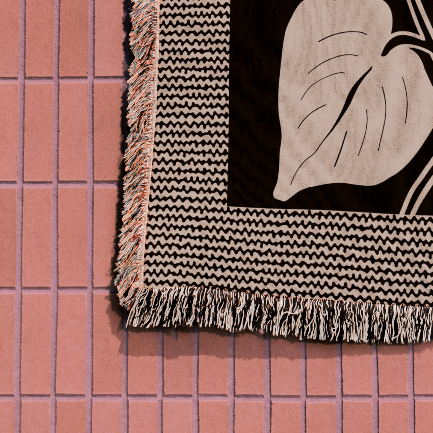 Black and Beige Botanical Woven Throw Blanket