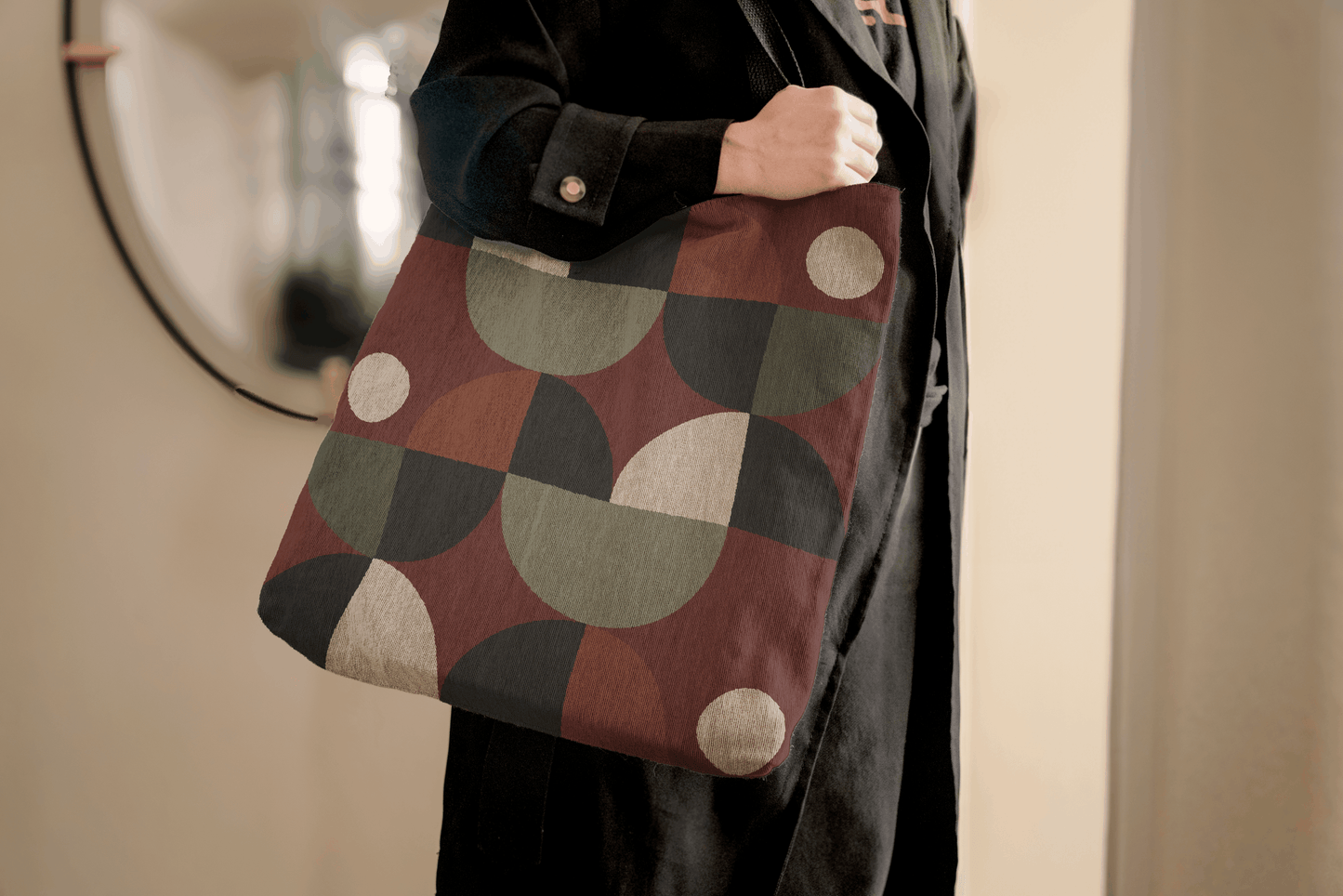 Modern Geometric Half-Circle Tote Bag