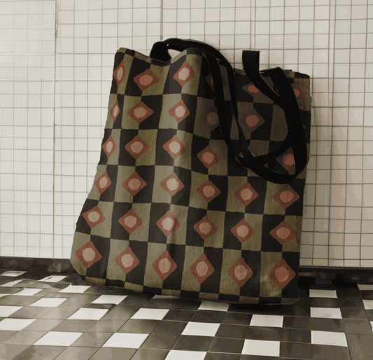 Olive Green Diamond Pattern Geometric Tote Bag