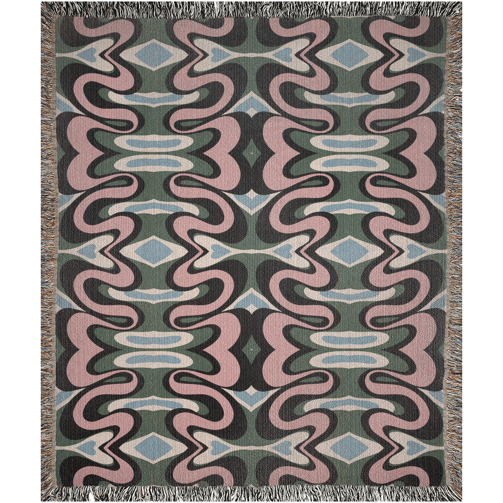 Vibrant Psychedelic Cotton Blanket in Green, Pink, Blue, and Black