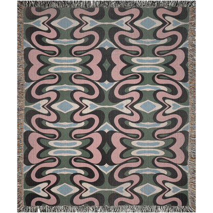 Vibrant Psychedelic Cotton Blanket in Green, Pink, Blue, and Black