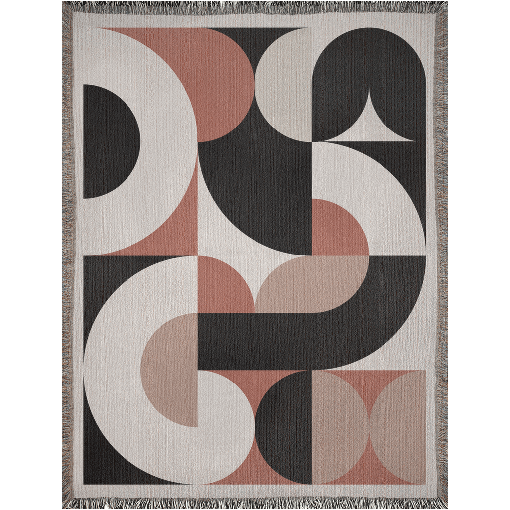 Bauhaus Geometric Woven Blanket in Black, White, and Terracotta