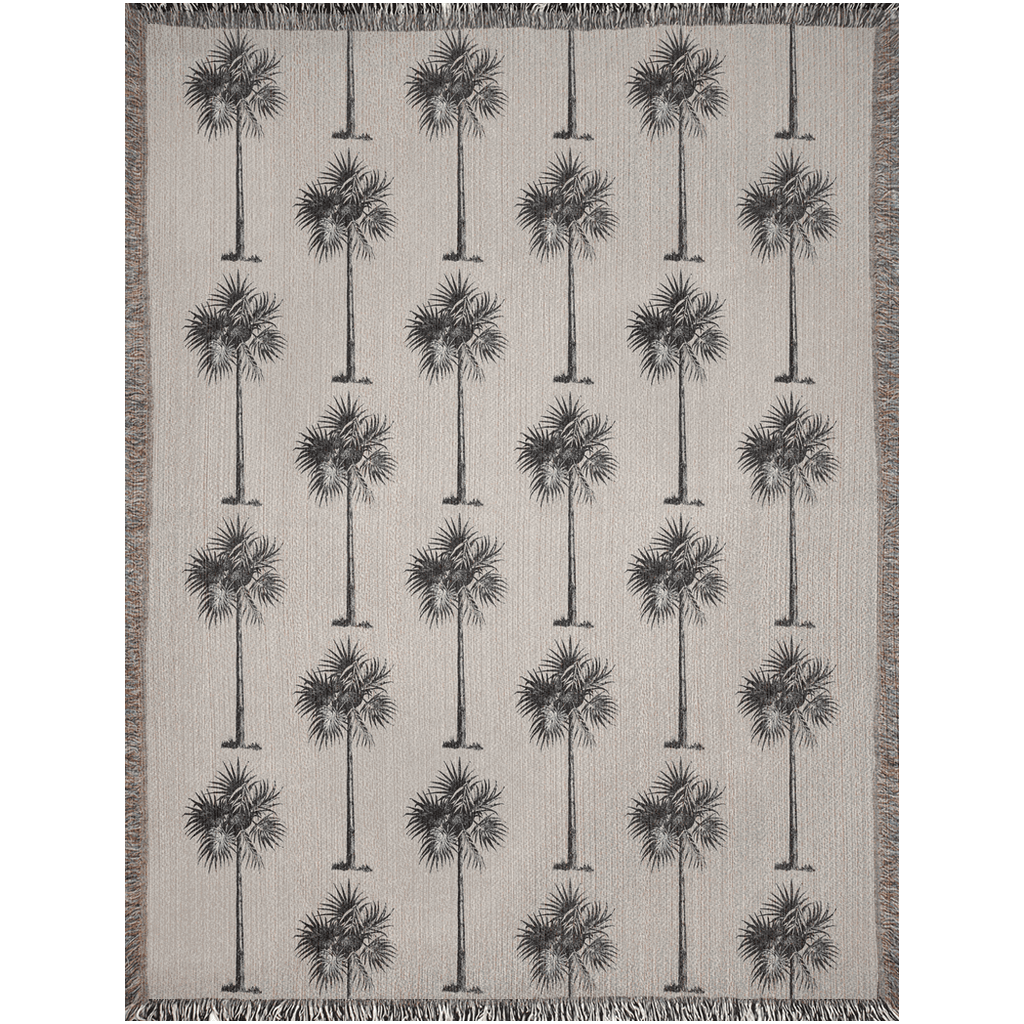 Black and Beige Vintage Palm Tree Woven Cotton Throw Blankets - Taylor Bassam