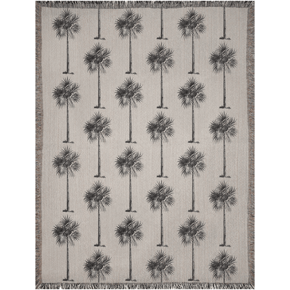 Black and Beige Vintage Palm Tree Woven Cotton Throw Blankets - Taylor Bassam
