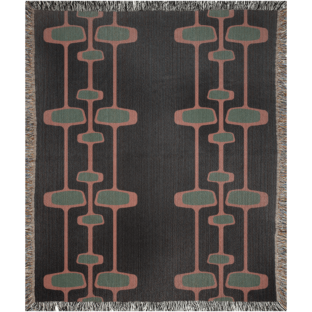 Retro Olive and Rust Modern Geometric Woven Cotton Blanket