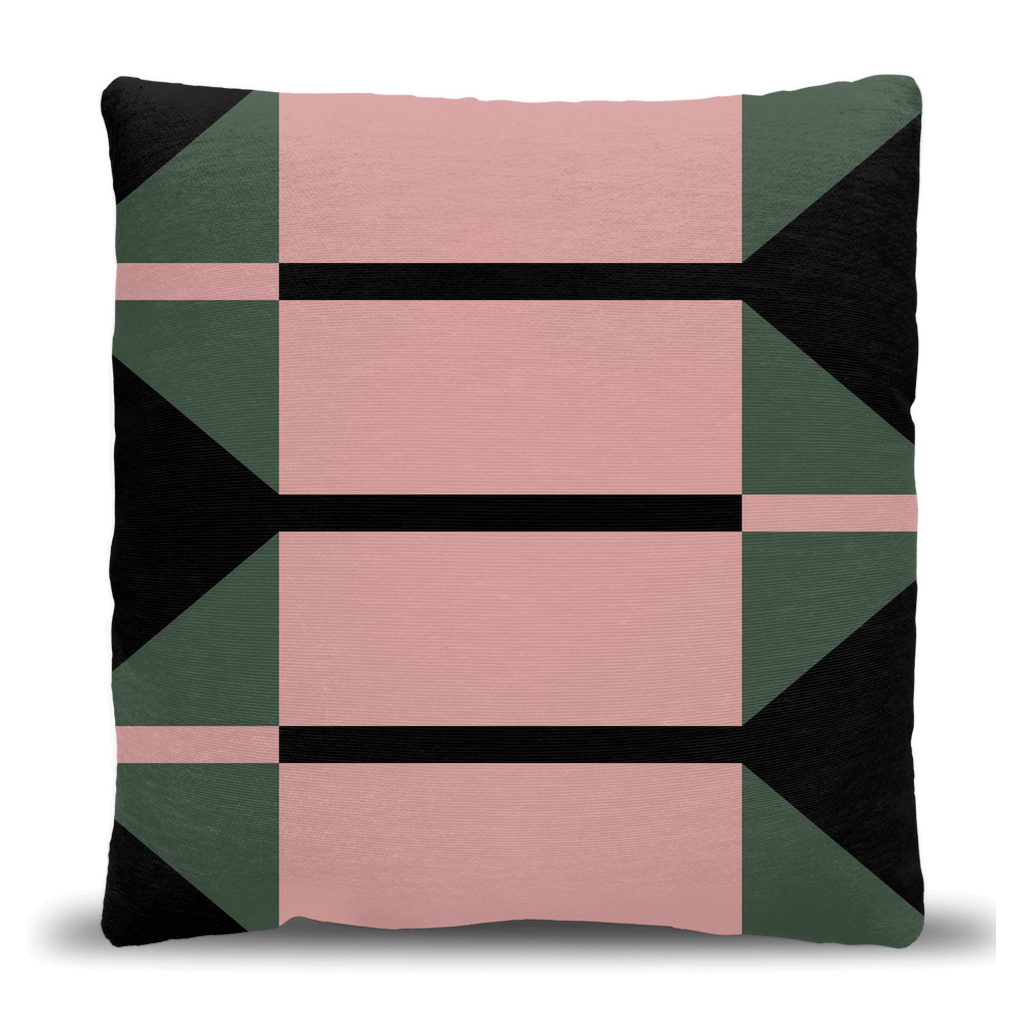 Pink, Green, and Black Geometric Woven Pillow