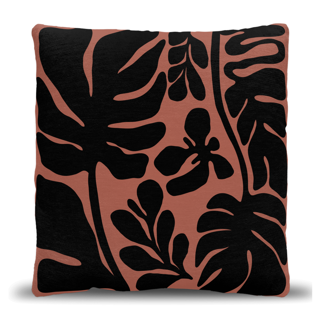 Terracotta and Black Botanical Woven Pillow