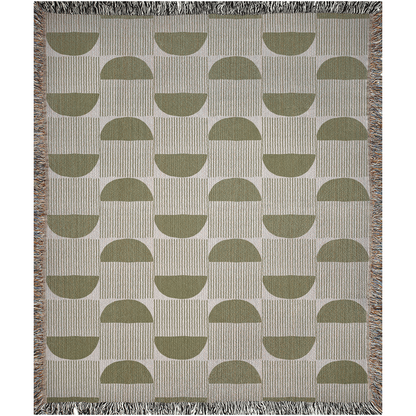 Modern Minimalist Woven Throw Blanket with Olive Half-Moon Pattern
