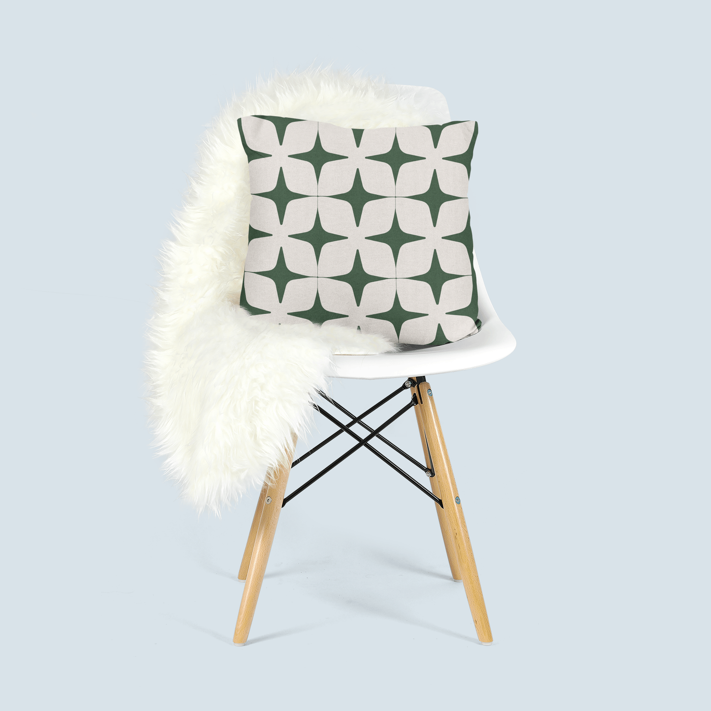 Green and Cream Geometric Star Woven Pillow