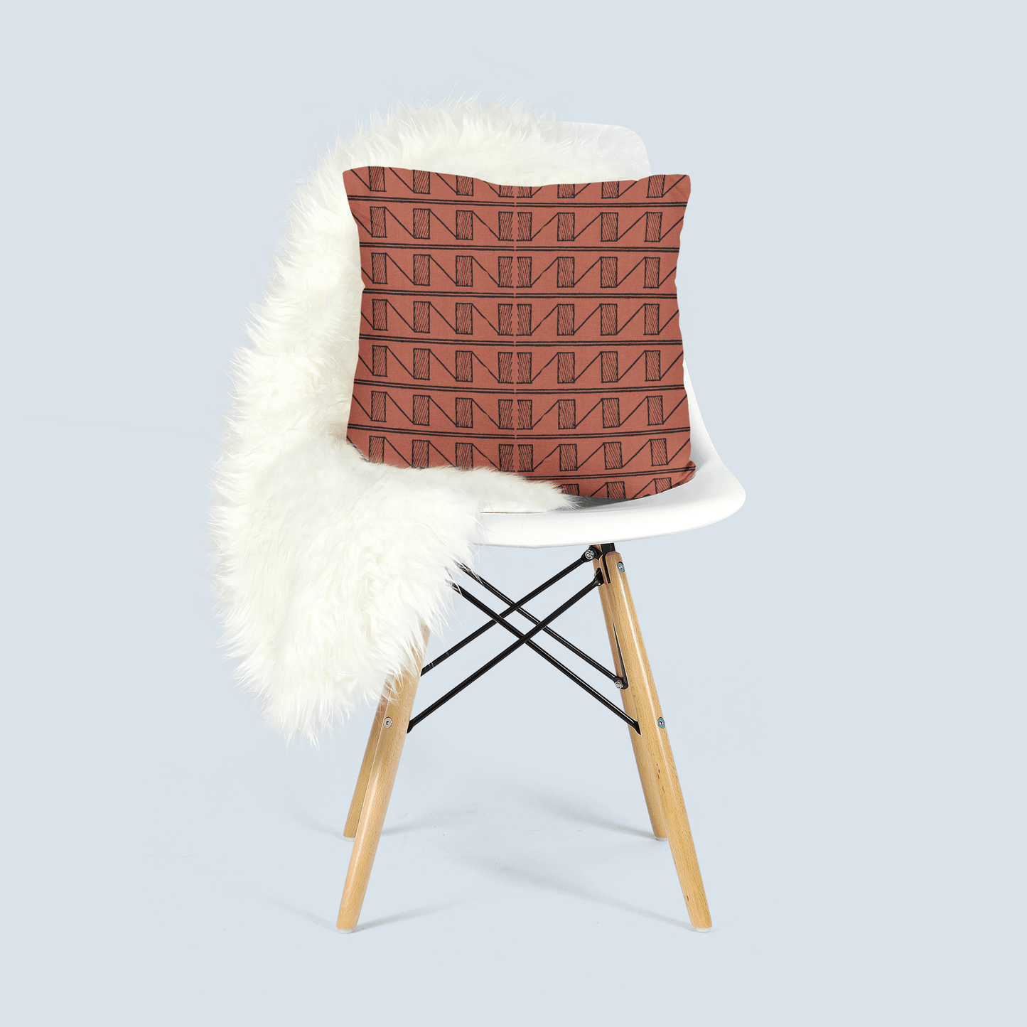 Burnt Orange Geometric Motif Woven Pillow