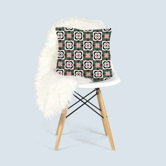 Floral Checkerboard Throw Pillow