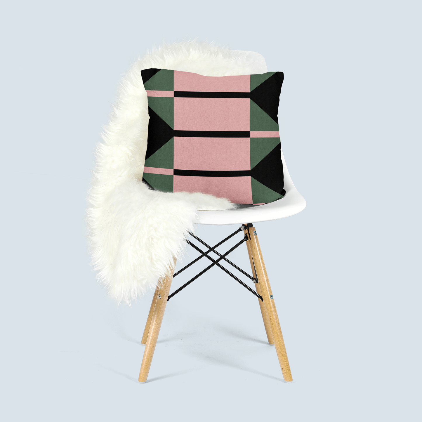 Pink, Green, and Black Geometric Woven Pillow