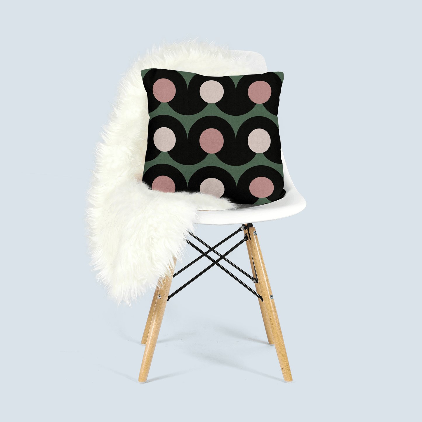 Retro Mod Circles Woven Pillow in Green, Black, and Blush