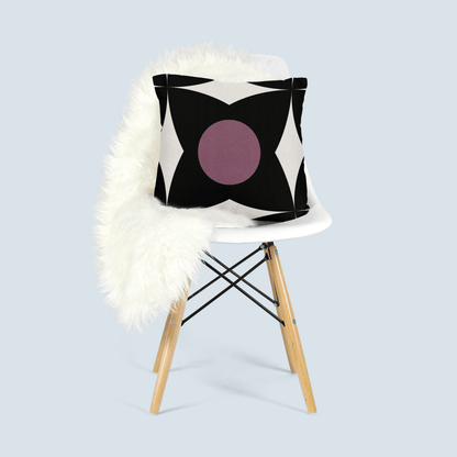 Modern Geometric Bloom Woven Pillow in Black, White, and Plum