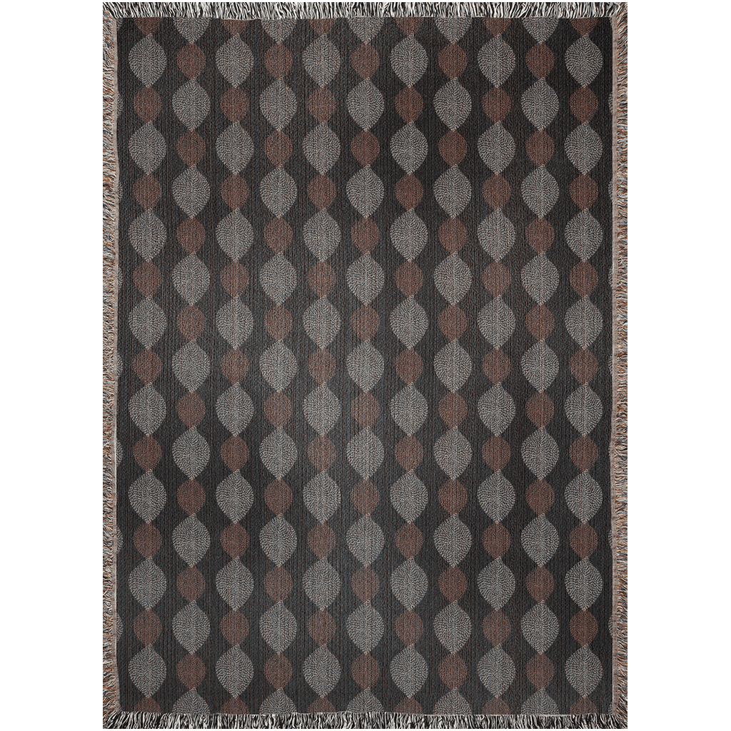 Dark Autumn Leaves Pattern Woven Cotton Throw Blankets - Taylor Bassam