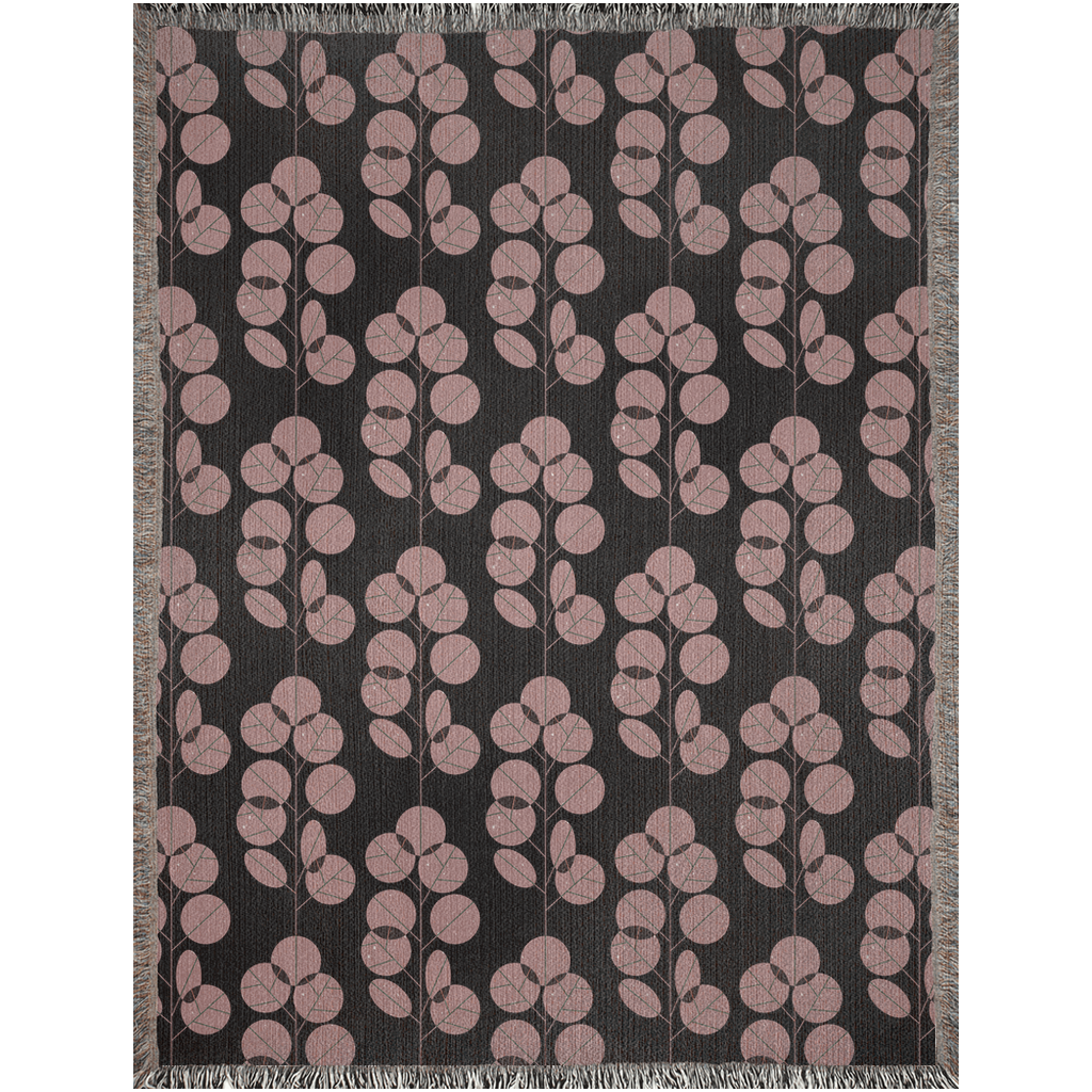 Mauve and Black Autumn Leaves Woven Cotton Throw Blankets - Taylor Bassam