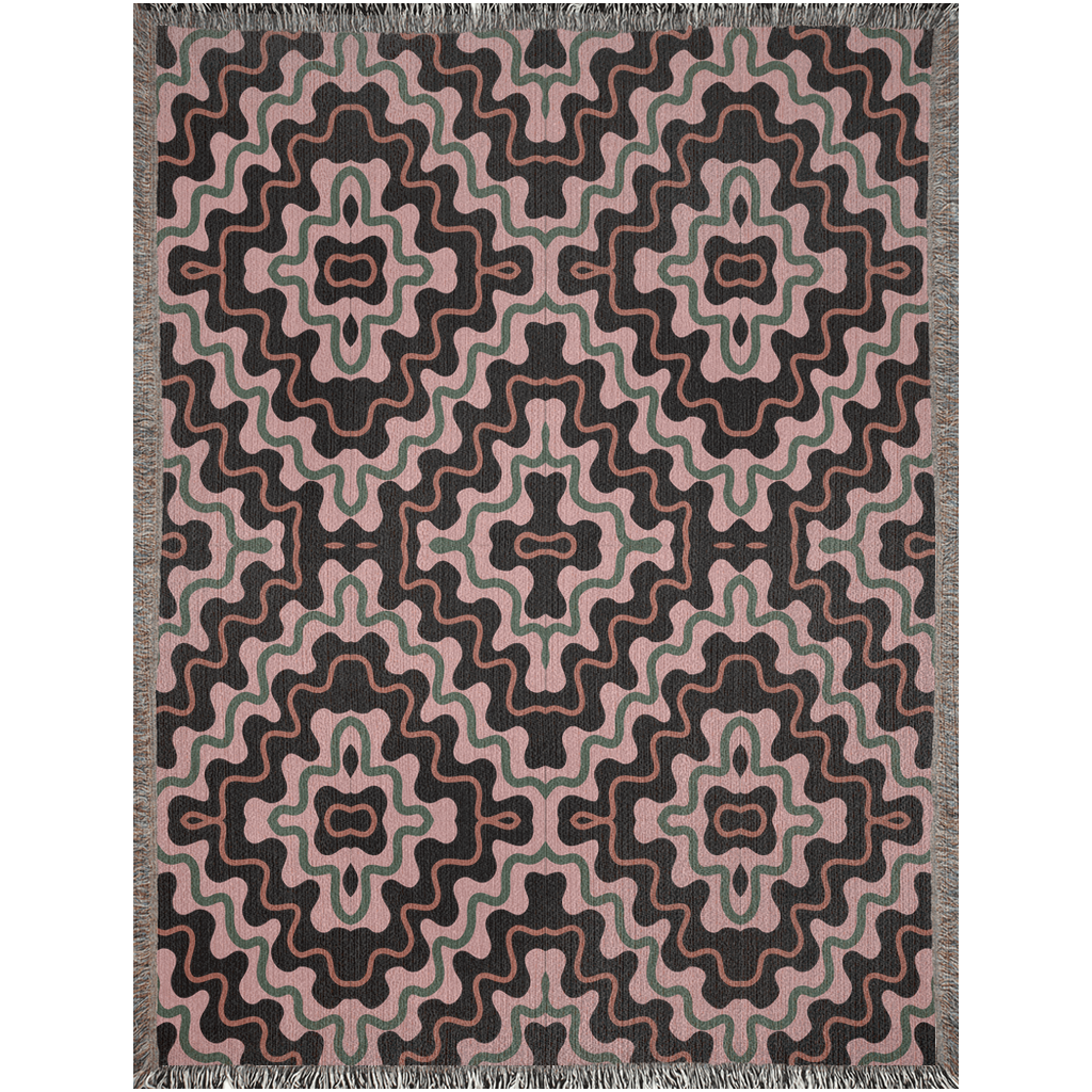 Psychedelic Pink and Black Cotton Woven Throw Blanket