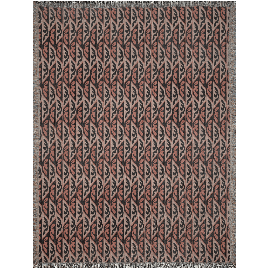 Terracotta, Black, and Beige Geometric Woven Cotton Blanket