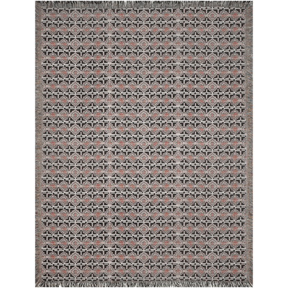 Vintage Terracotta and Black Geometric Woven Throw Blanket