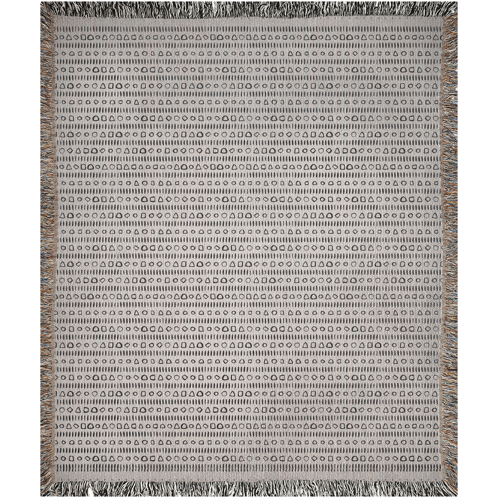 Geometric Pattern Woven Cotton Blanket in Beige