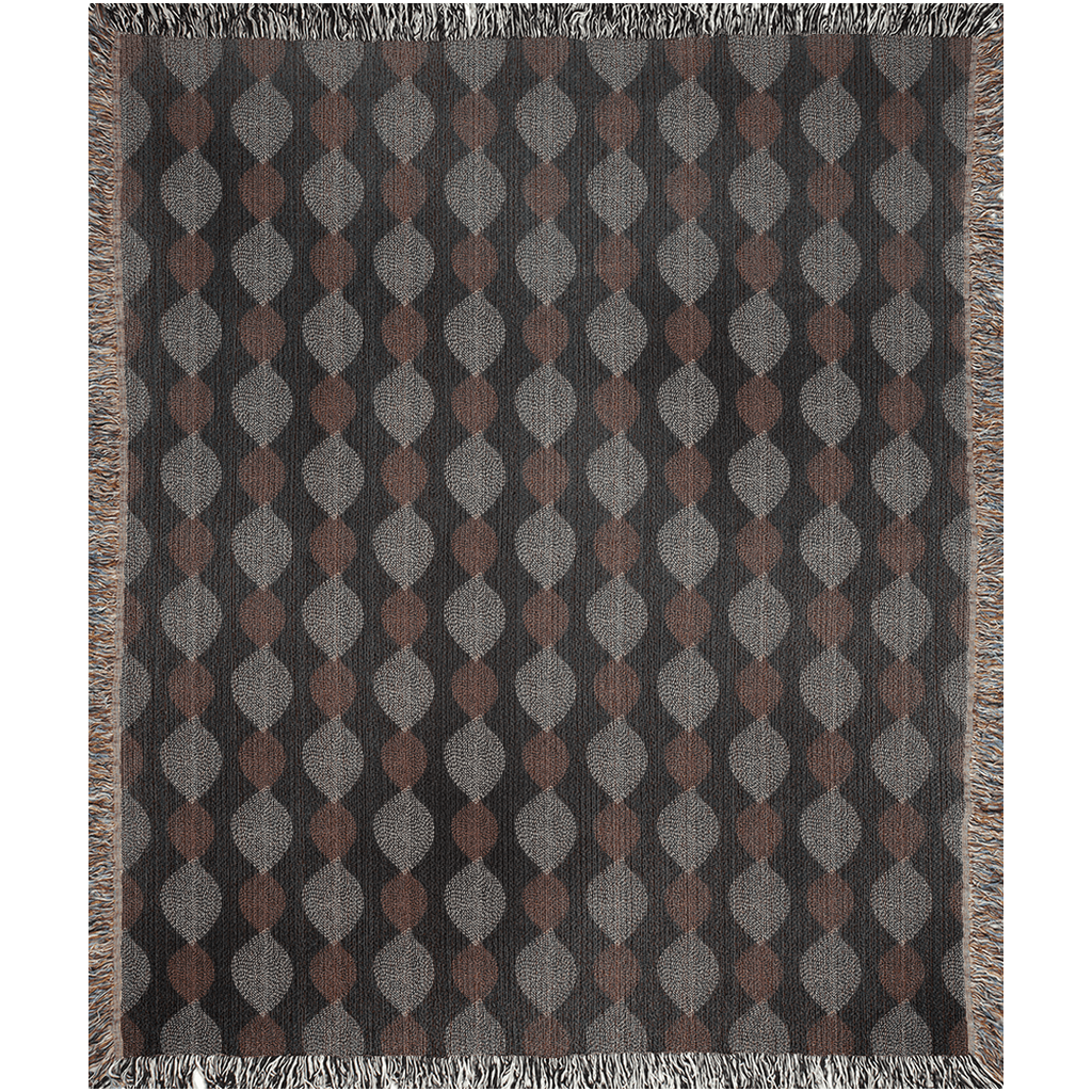 Dark Autumn Leaves Pattern Woven Cotton Throw Blankets - Taylor Bassam