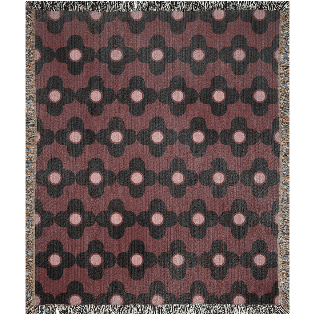 Psychedelic Maroon and Black Floral Woven Cotton Throw Blanket