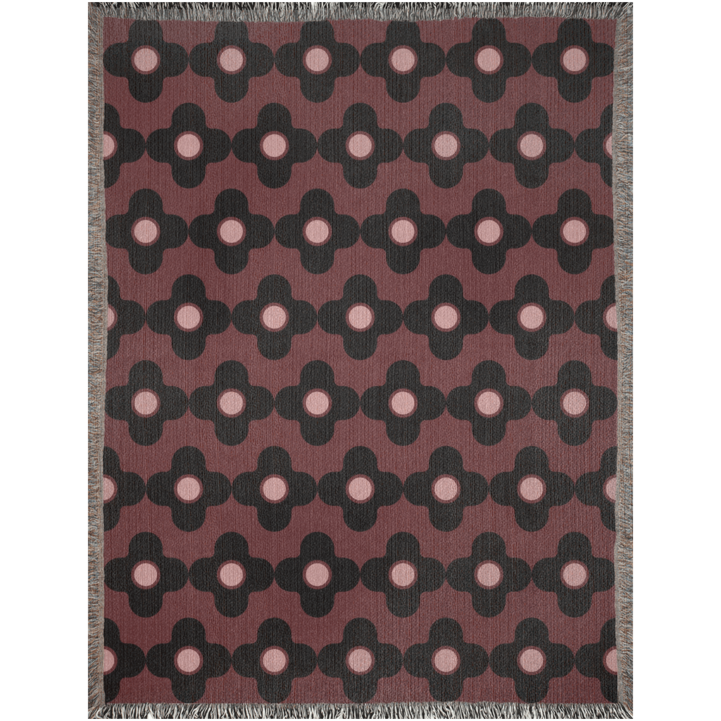 Psychedelic Maroon and Black Floral Woven Cotton Throw Blanket