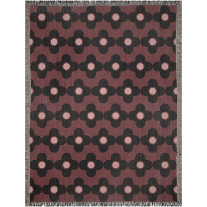 Psychedelic Maroon and Black Floral Woven Cotton Throw Blanket
