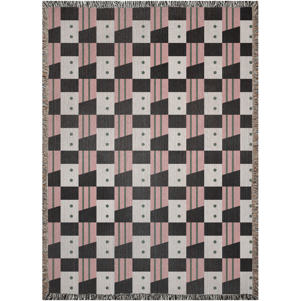 Pink White and Black Modern Geometric Woven Blanket