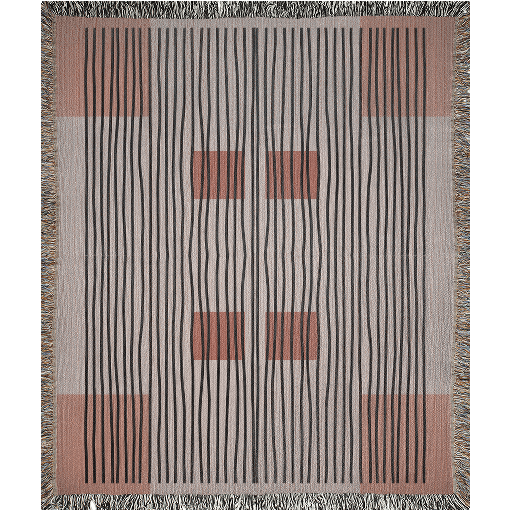 Linear Abstract Woven Cotton Blanket in Terracotta and Black