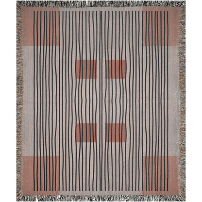 Linear Abstract Woven Cotton Blanket in Terracotta and Black