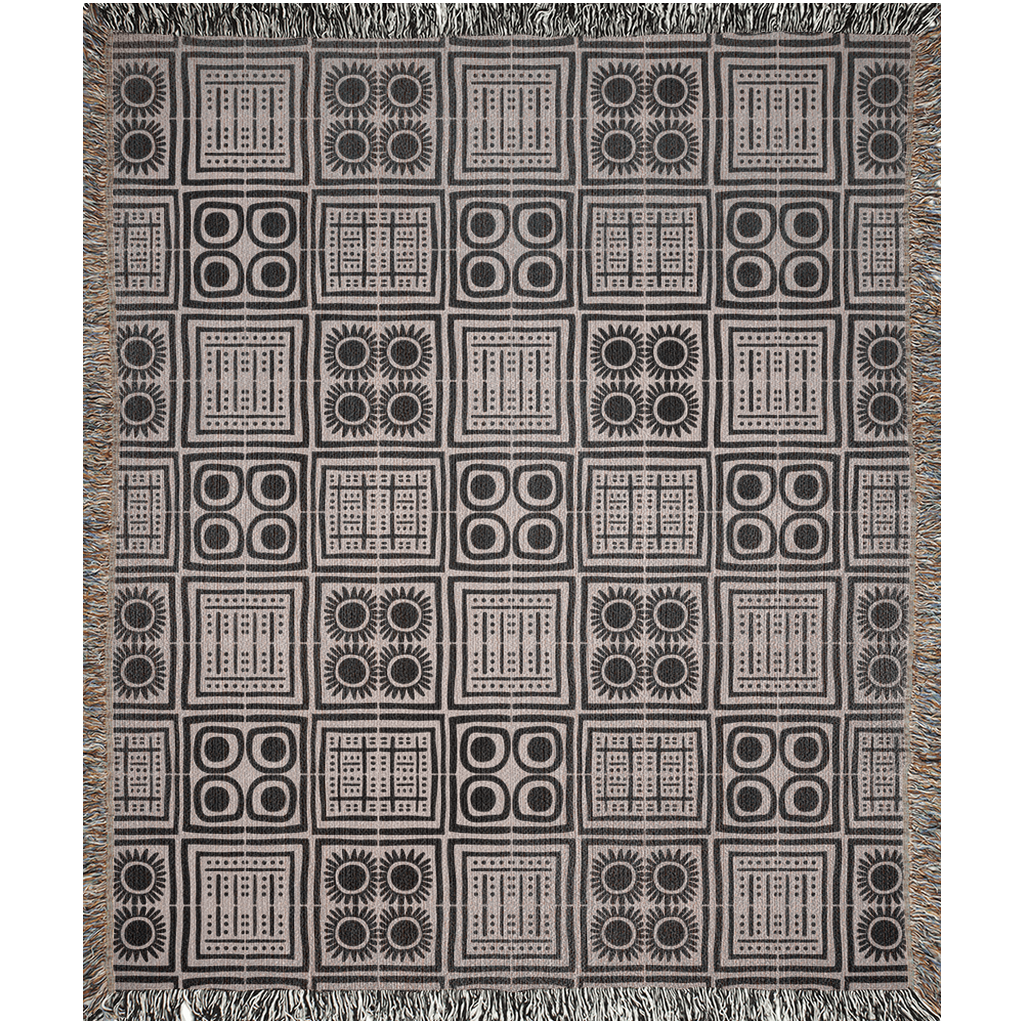 Geometric Patchwork Woven Cotton Blanket in Beige and Black