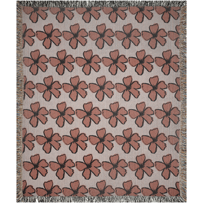 Dusty Rose and Rust Color Handdrawn Floral Woven Cotton Throw Blankets