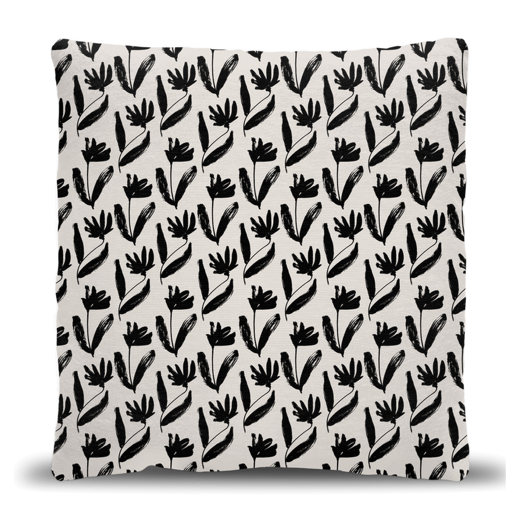 Monochrome Floral Throw Pillow