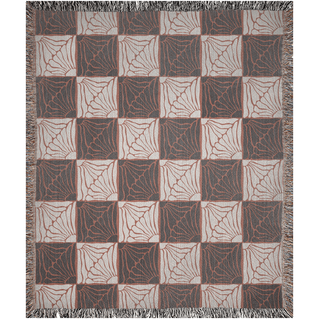 Rust and Beige Matisse Floral Checker Woven Cotton Throw Blankets - Taylor Bassam