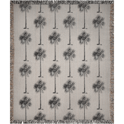 Black and Beige Vintage Palm Tree Woven Cotton Throw Blankets - Taylor Bassam