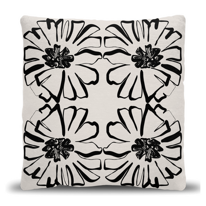 Black and White Sketch Floral Woven Pillow