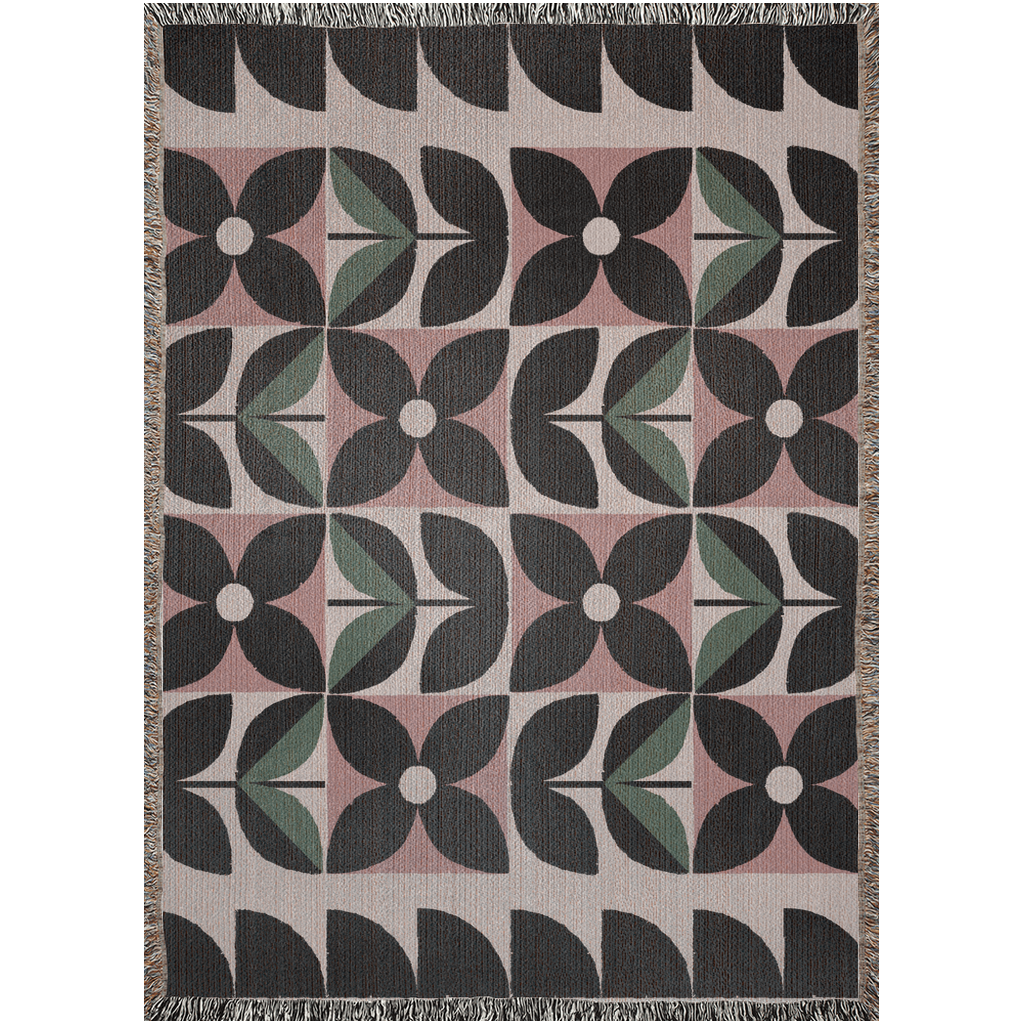 Mid-Century Modern Geometric Floral Cotton Throw Blanket