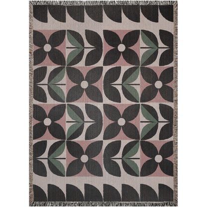 Mid-Century Modern Geometric Floral Cotton Throw Blanket