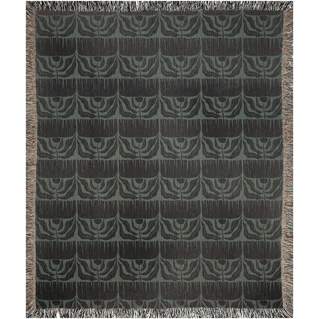 Green and Black Matisse Style Floral Woven Cotton Throw Blankets - Taylor Bassam