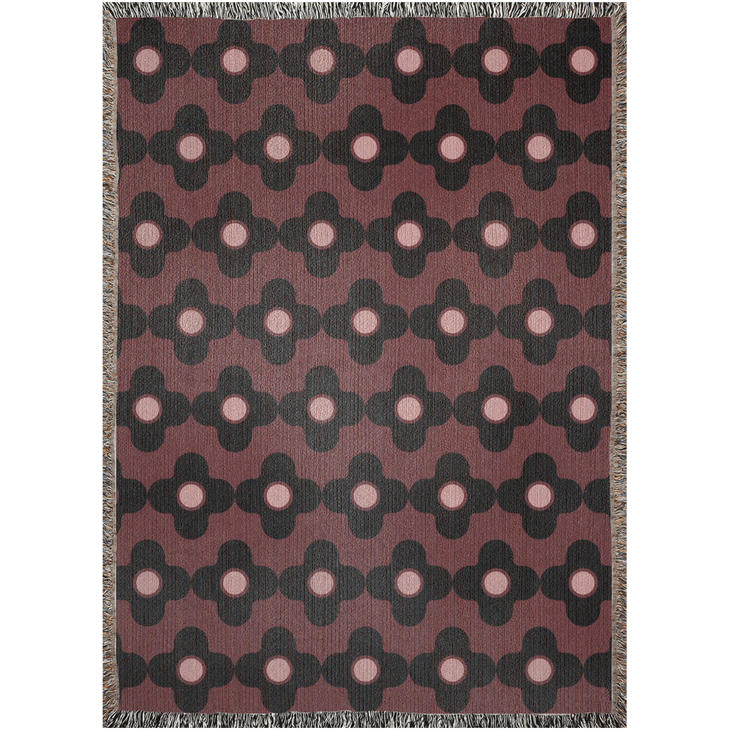 Psychedelic Maroon and Black Floral Woven Cotton Throw Blanket