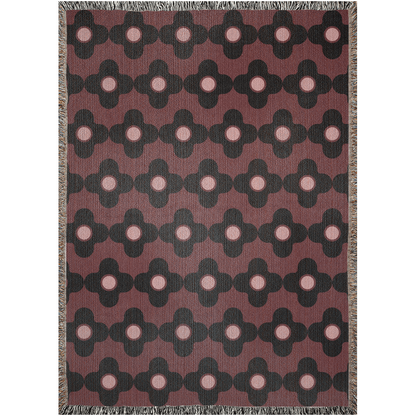 Psychedelic Maroon and Black Floral Woven Cotton Throw Blanket