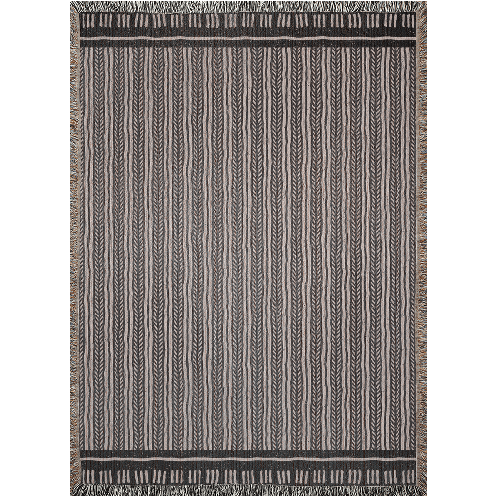 Stripe Woven Cotton Blanket in Black and Warm Beige