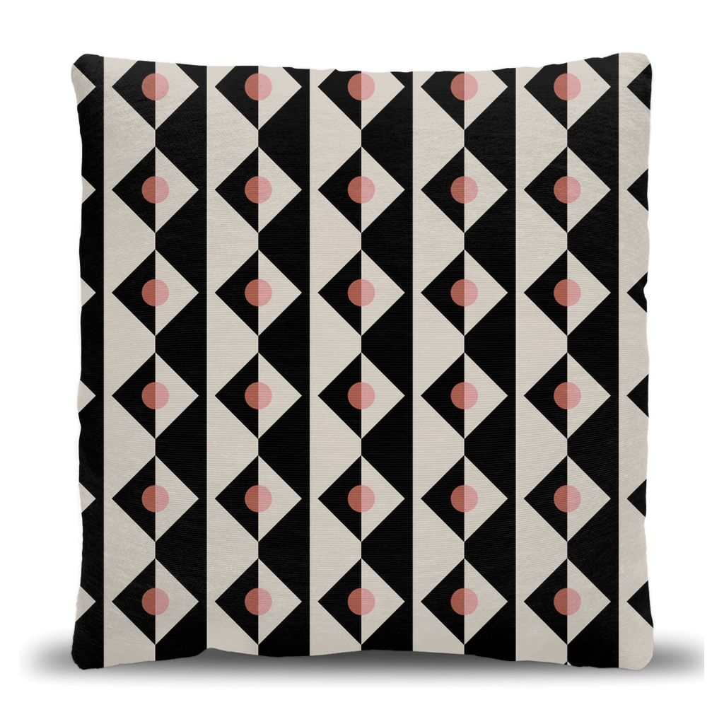 Modern Geometric Checker Woven Pillow in Black, White, and Pink