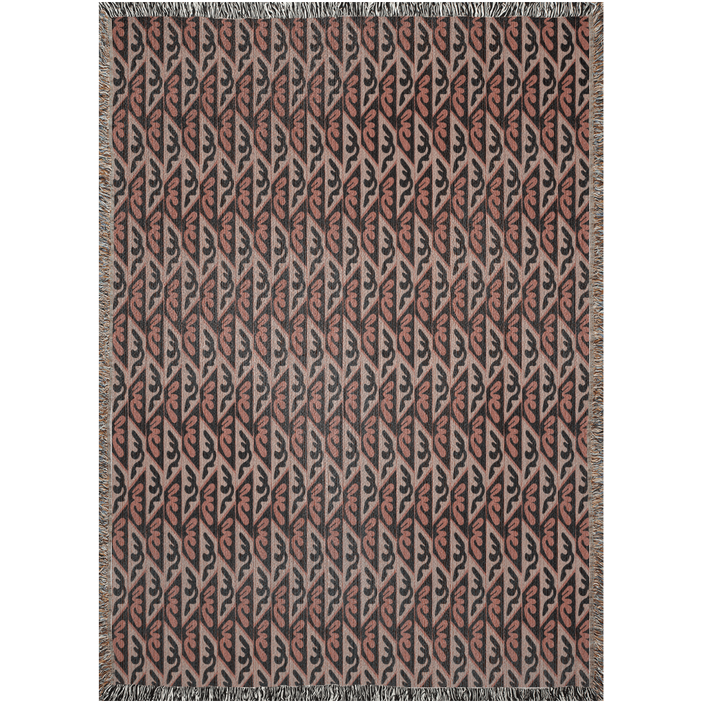 Terracotta, Black, and Beige Geometric Woven Cotton Blanket