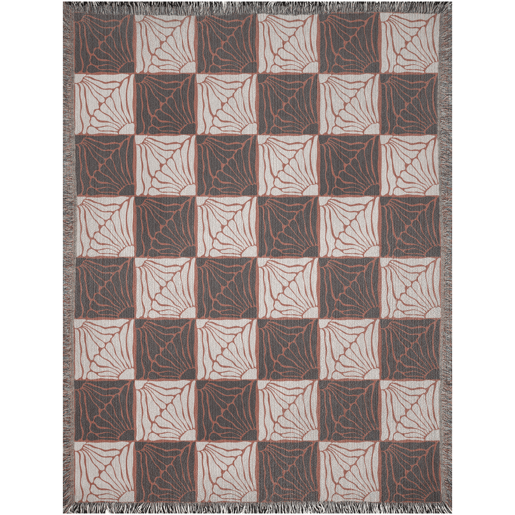 Rust and Beige Matisse Floral Checker Woven Cotton Throw Blankets - Taylor Bassam